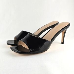 Cushionaire Women's Black Patent Square Toe High Heel Slip On Sandals Size 9M